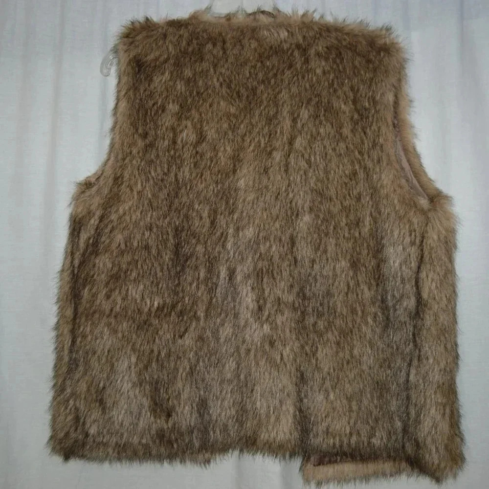 Polly Esther Women Brown Faux Fur Vest M/L - Picture 5 of 6
